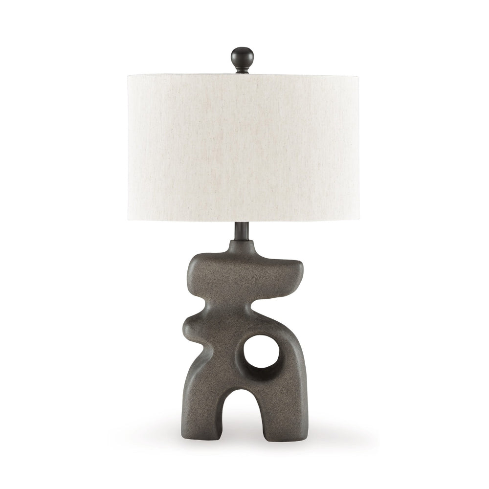 Nacy 27 Inch Table Lamp, White Oval Fabric Shade, Black Artisan Style Base