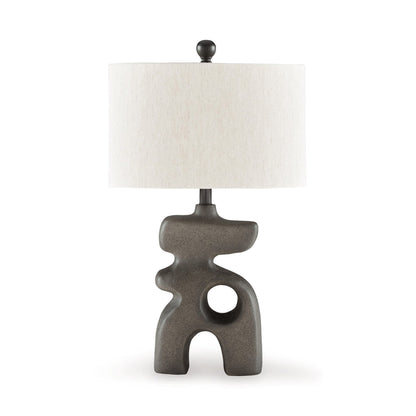 Nacy 27 Inch Table Lamp, White Oval Fabric Shade, Black Artisan Style Base