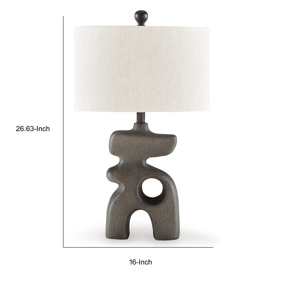 Nacy 27 Inch Table Lamp, White Oval Fabric Shade, Black Artisan Style Base
