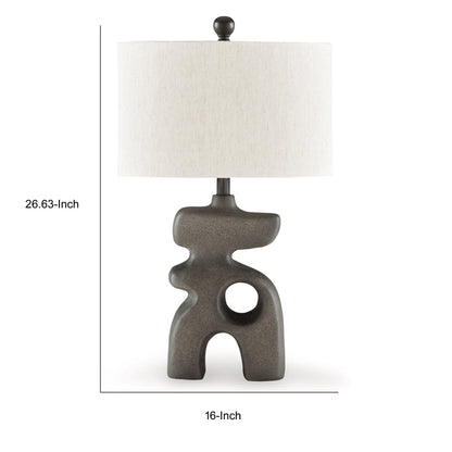 Nacy 27 Inch Table Lamp, White Oval Fabric Shade, Black Artisan Style Base
