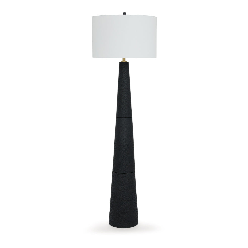 Boe 69 Inch Floor Lamp, White Drum Shade, Black Tapered Cone Resin Base