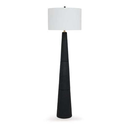 Boe 69 Inch Floor Lamp, White Drum Shade, Black Tapered Cone Resin Base
