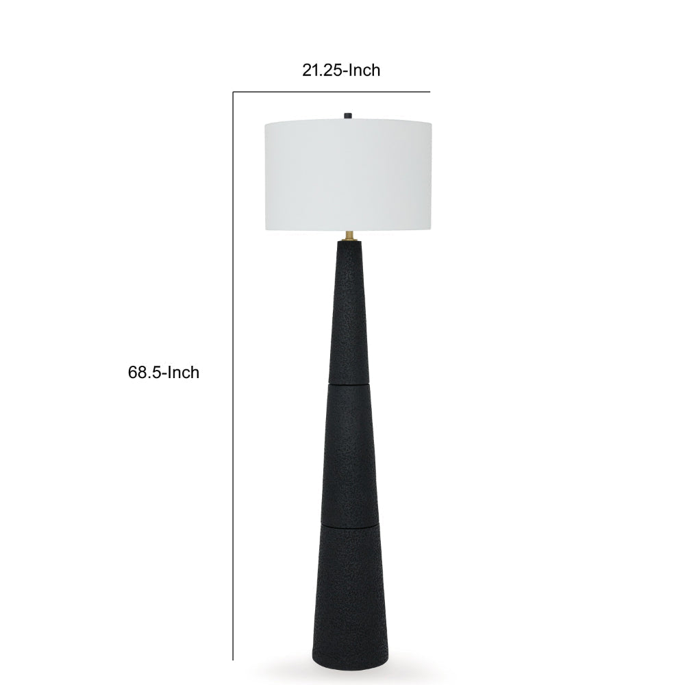 Boe 69 Inch Floor Lamp, White Drum Shade, Black Tapered Cone Resin Base