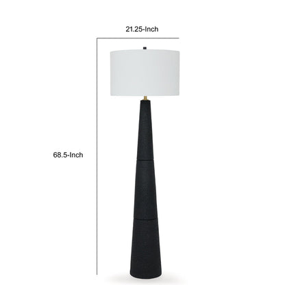 Boe 69 Inch Floor Lamp, White Drum Shade, Black Tapered Cone Resin Base