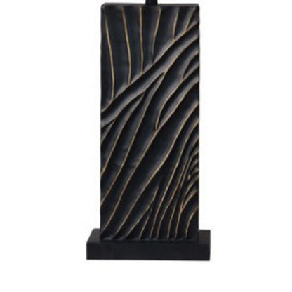 Len Table Lamp, White Rectangular Shade, Unique Lined Design Black Pedestal