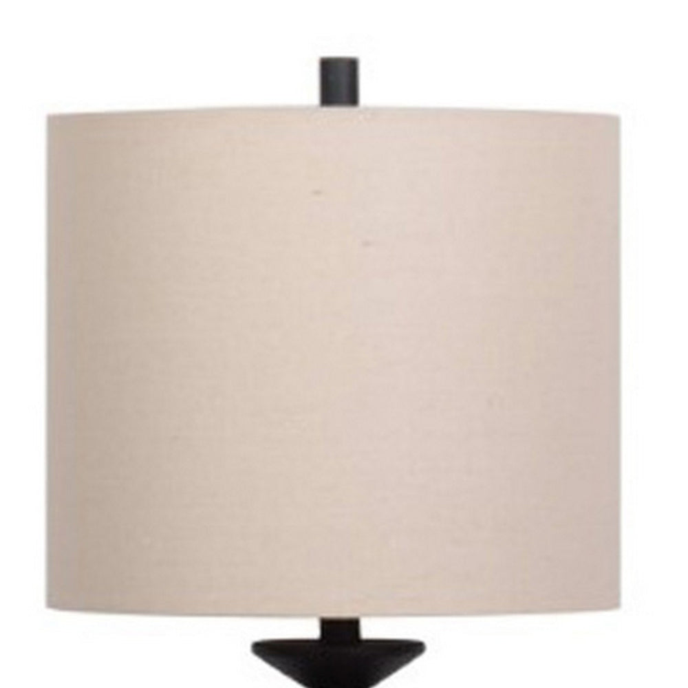 Ando Buffet Table Lamp, Black Turned Fishbone Base, Drum Shade