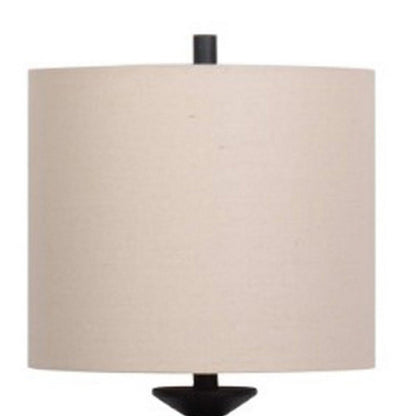Ando Buffet Table Lamp, Black Turned Fishbone Base, Drum Shade