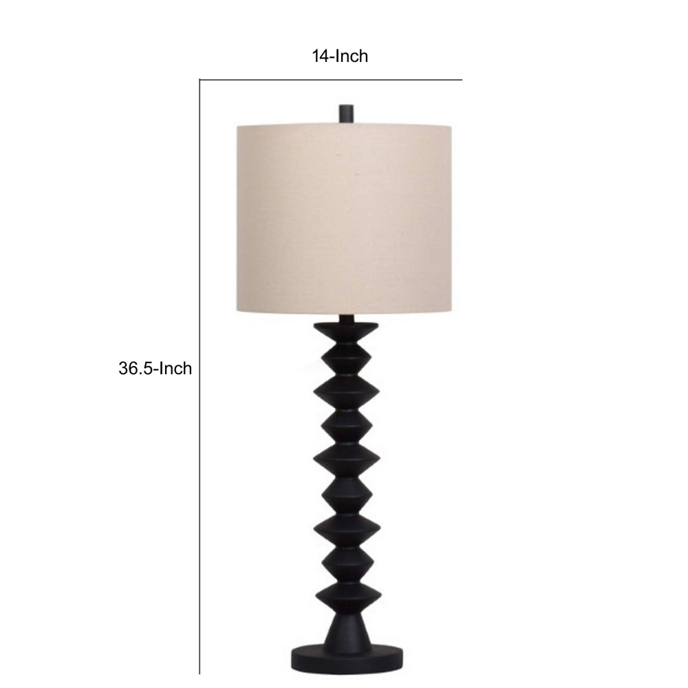 Ando Buffet Table Lamp, Black Turned Fishbone Base, Drum Shade