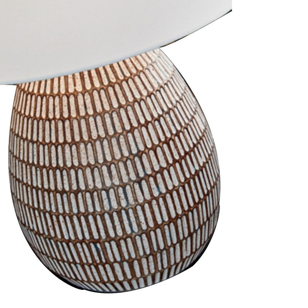 Gyen 29 Inch Table Lamp, Antique White Pattern Pot Base, Beige Empire Shade