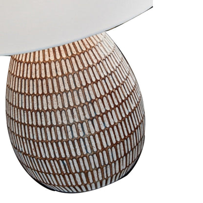 Gyen 29 Inch Table Lamp, Antique White Pattern Pot Base, Beige Empire Shade