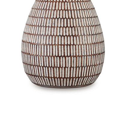 Gyen 29 Inch Table Lamp, Antique White Pattern Pot Base, Beige Empire Shade