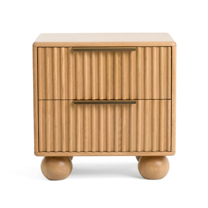 Cid Joya 25 Inch Nightstand, 2 Drawers, Natural Brown Solid Oak Wood