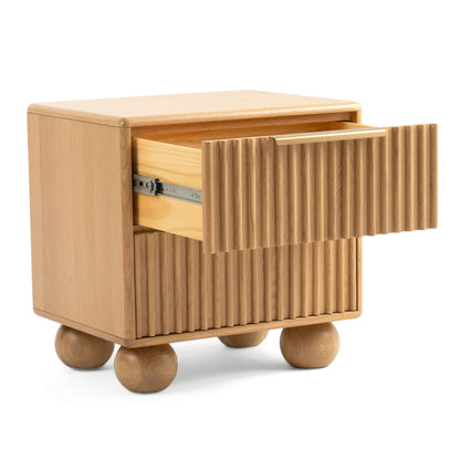 Cid Joya 25 Inch Nightstand, 2 Drawers, Natural Brown Solid Oak Wood