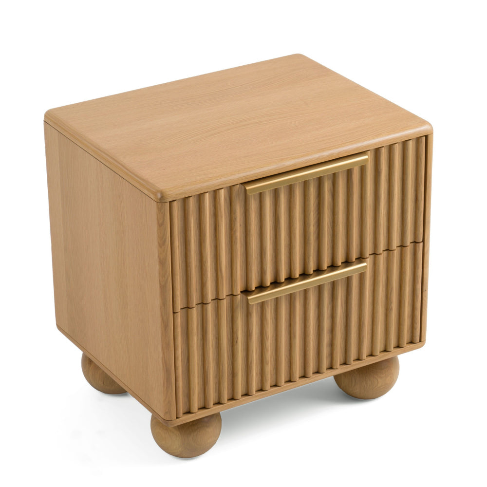 Cid Joya 25 Inch Nightstand, 2 Drawers, Natural Brown Solid Oak Wood