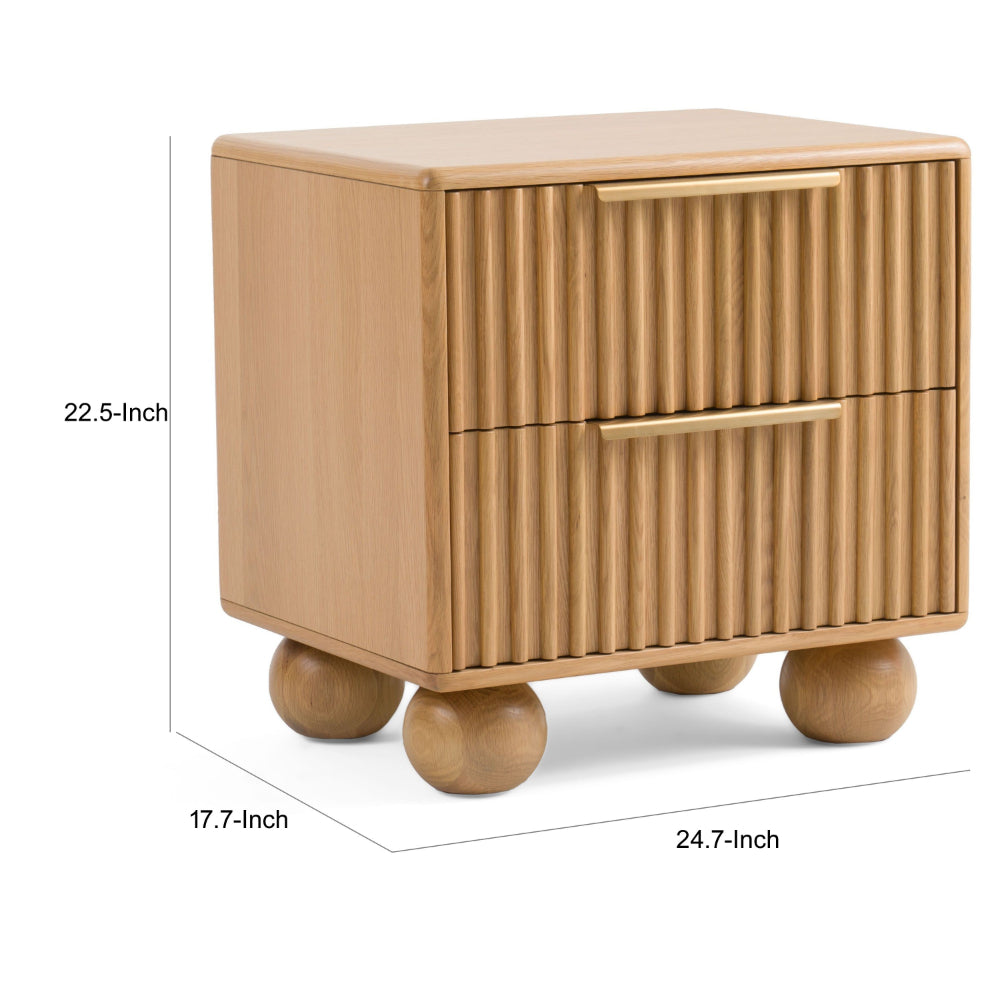 Cid Joya 25 Inch Nightstand, 2 Drawers, Natural Brown Solid Oak Wood