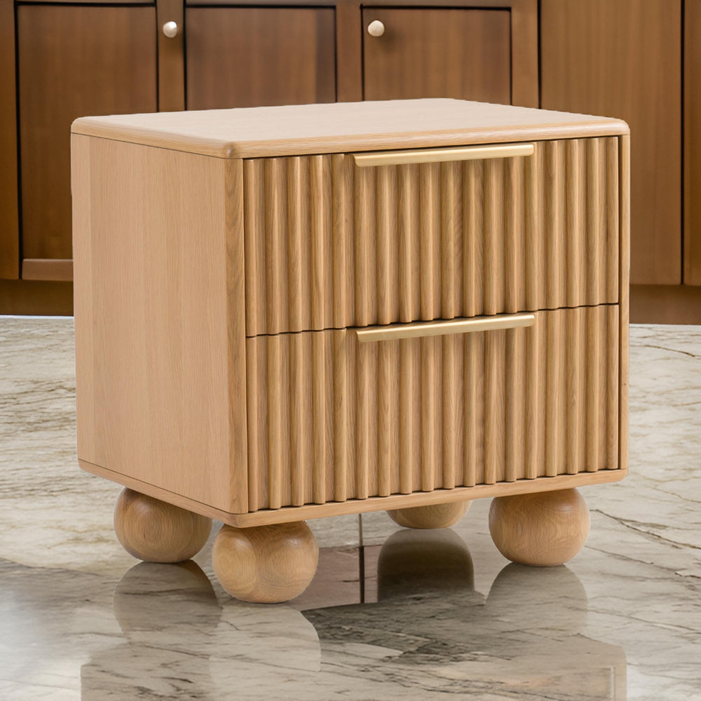 Cid Joya 25 Inch Nightstand, 2 Drawers, Natural Brown Solid Oak Wood