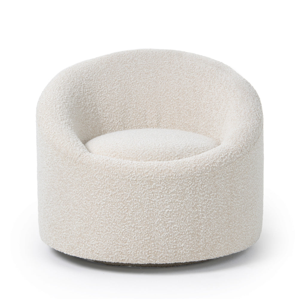 Cid Rony 33 Inch Swivel Accent Chair, Beige Polyester, Wood Base