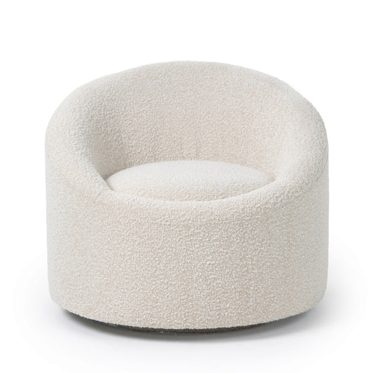 Cid Rony 33 Inch Swivel Accent Chair, Beige Polyester, Wood Base