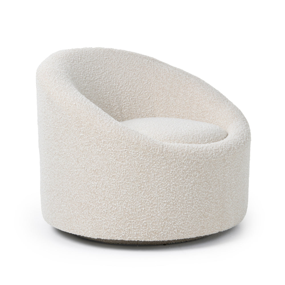 Cid Rony 33 Inch Swivel Accent Chair, Beige Polyester, Wood Base