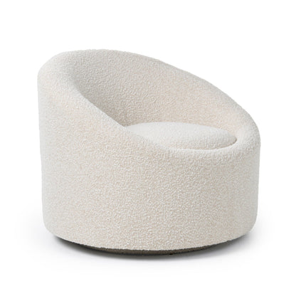 Cid Rony 33 Inch Swivel Accent Chair, Beige Polyester, Wood Base