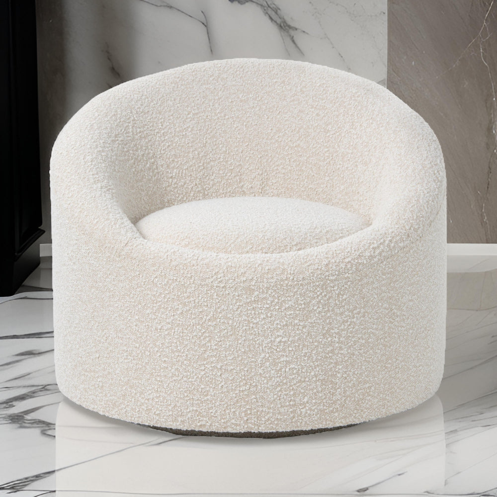 Cid Rony 33 Inch Swivel Accent Chair, Beige Polyester, Wood Base