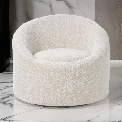 Cid Rony 33 Inch Swivel Accent Chair, Beige Polyester, Wood Base
