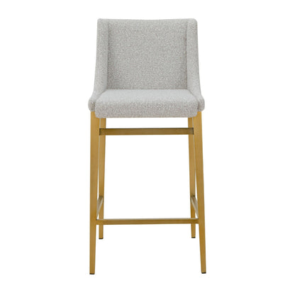 Cid Kinn Counter Stool Chair Set of 2, Light Gray Polyester, Brass Steel