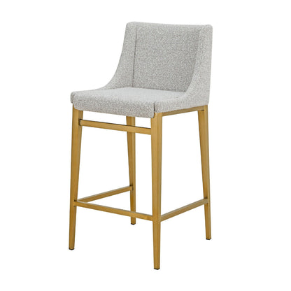 Cid Kinn Counter Stool Chair Set of 2, Light Gray Polyester, Brass Steel