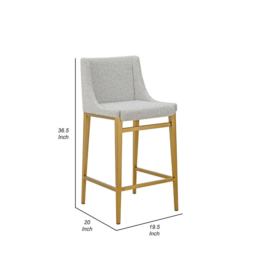 Cid Kinn Counter Stool Chair Set of 2, Light Gray Polyester, Brass Steel