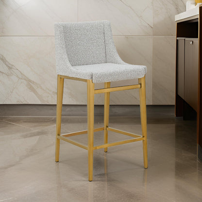 Cid Kinn Counter Stool Chair Set of 2, Light Gray Polyester, Brass Steel