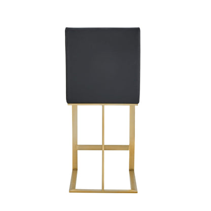 Cid Anki Counter Stool Chair, Dark Gray Faux Leather, Brass Stainless Steel