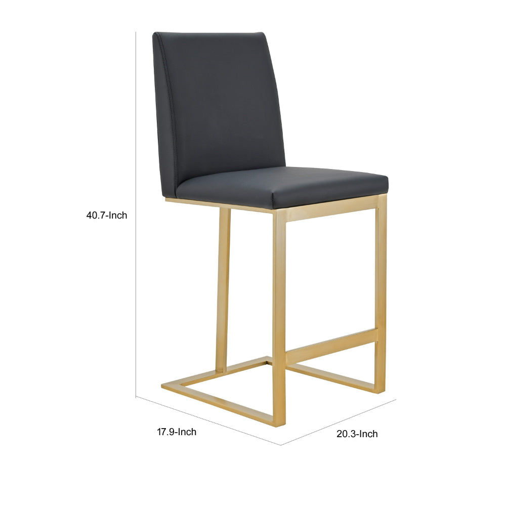 Cid Anki Counter Stool Chair, Dark Gray Faux Leather, Brass Stainless Steel