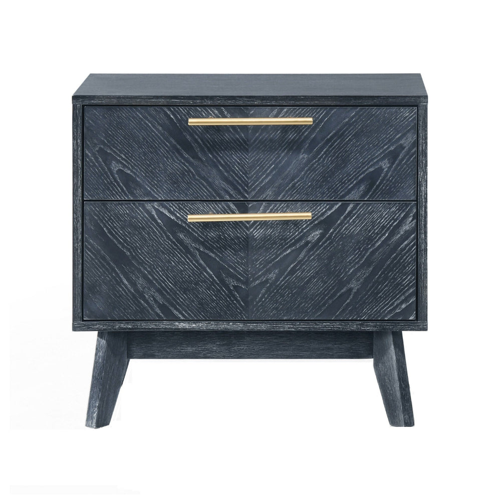 Cid Coy 23 Inch Nightstand, 2 Drawers with Gold Metal Handles, Ash Gray