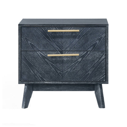 Cid Coy 23 Inch Nightstand, 2 Drawers with Gold Metal Handles, Ash Gray