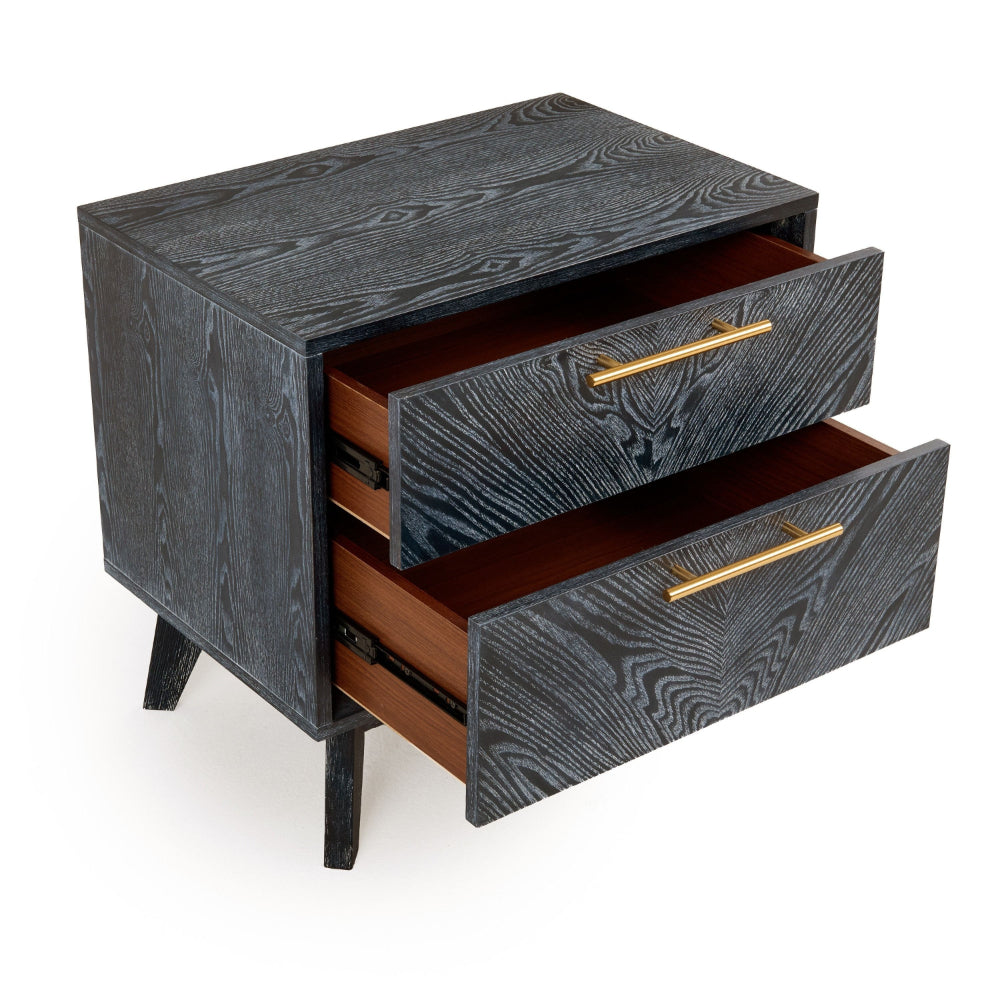 Cid Coy 23 Inch Nightstand, 2 Drawers with Gold Metal Handles, Ash Gray