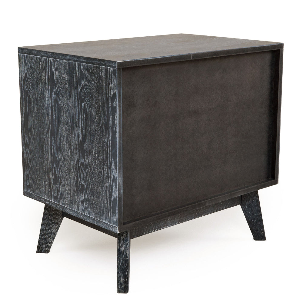 Cid Coy 23 Inch Nightstand, 2 Drawers with Gold Metal Handles, Ash Gray