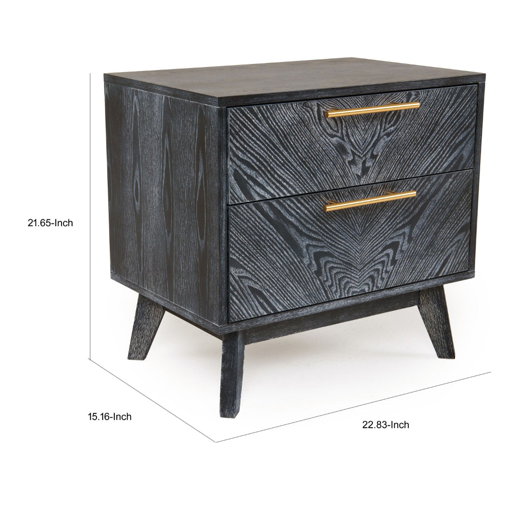 Cid Coy 23 Inch Nightstand, 2 Drawers with Gold Metal Handles, Ash Gray