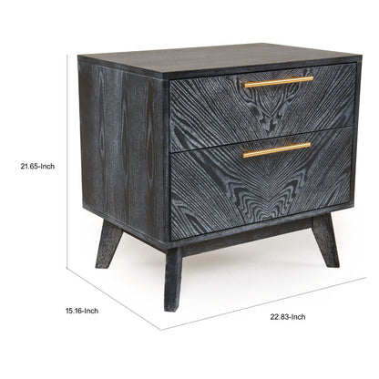 Cid Coy 23 Inch Nightstand, 2 Drawers with Gold Metal Handles, Ash Gray