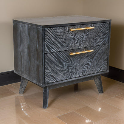 Cid Coy 23 Inch Nightstand, 2 Drawers with Gold Metal Handles, Ash Gray