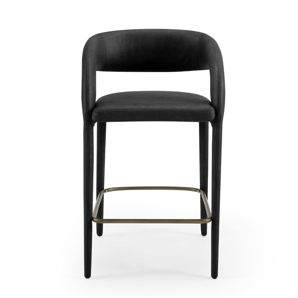 Cid Taya 26 Inch Counter Stool Chair, Curved Open Back, Black Faux Leather