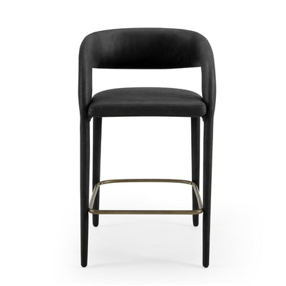 Cid Taya 26 Inch Counter Stool Chair, Curved Open Back, Black Faux Leather