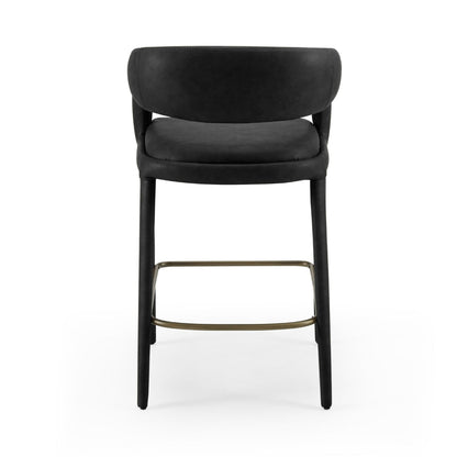 Cid Taya 26 Inch Counter Stool Chair, Curved Open Back, Black Faux Leather
