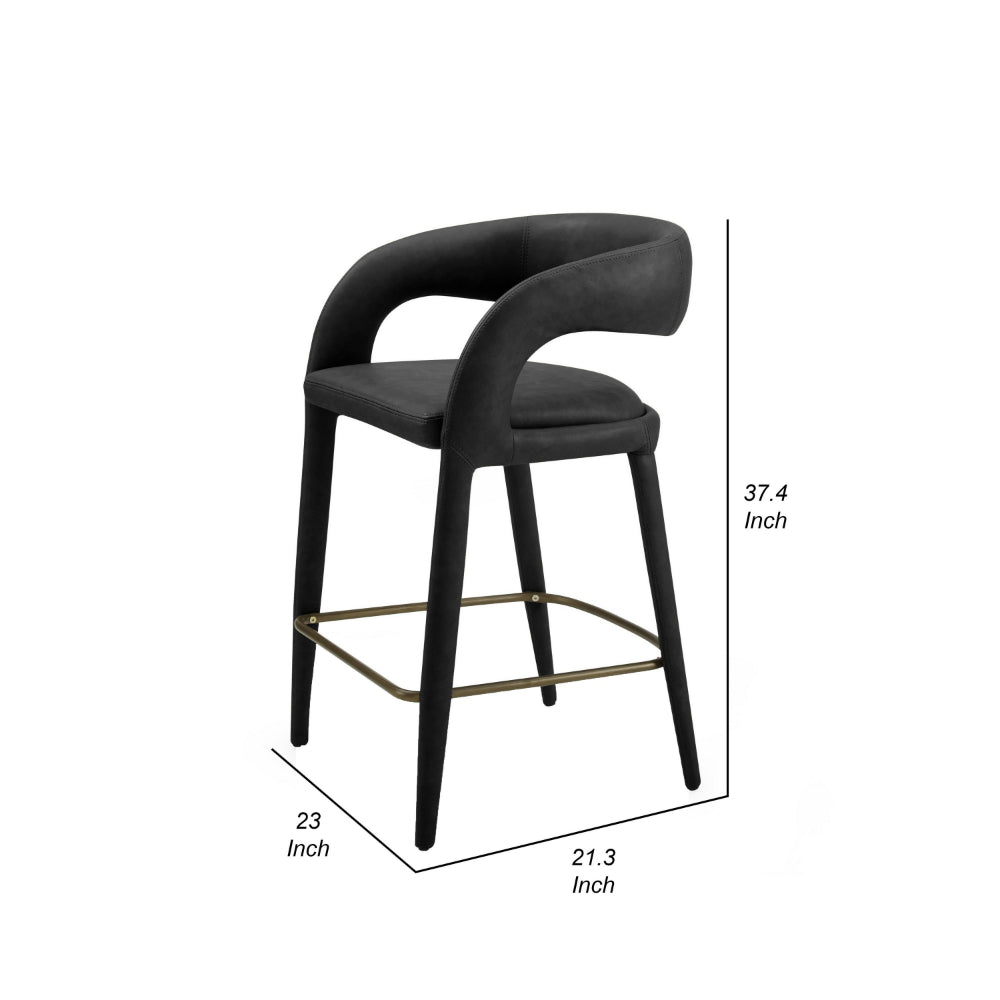 Cid Taya 26 Inch Counter Stool Chair, Curved Open Back, Black Faux Leather