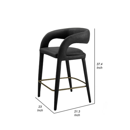 Cid Taya 26 Inch Counter Stool Chair, Curved Open Back, Black Faux Leather