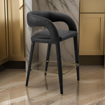 Cid Taya 26 Inch Counter Stool Chair, Curved Open Back, Black Faux Leather