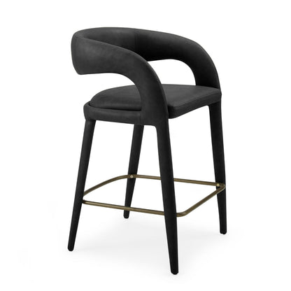 Cid Taya 26 Inch Counter Stool Chair, Curved Open Back, Black Faux Leather