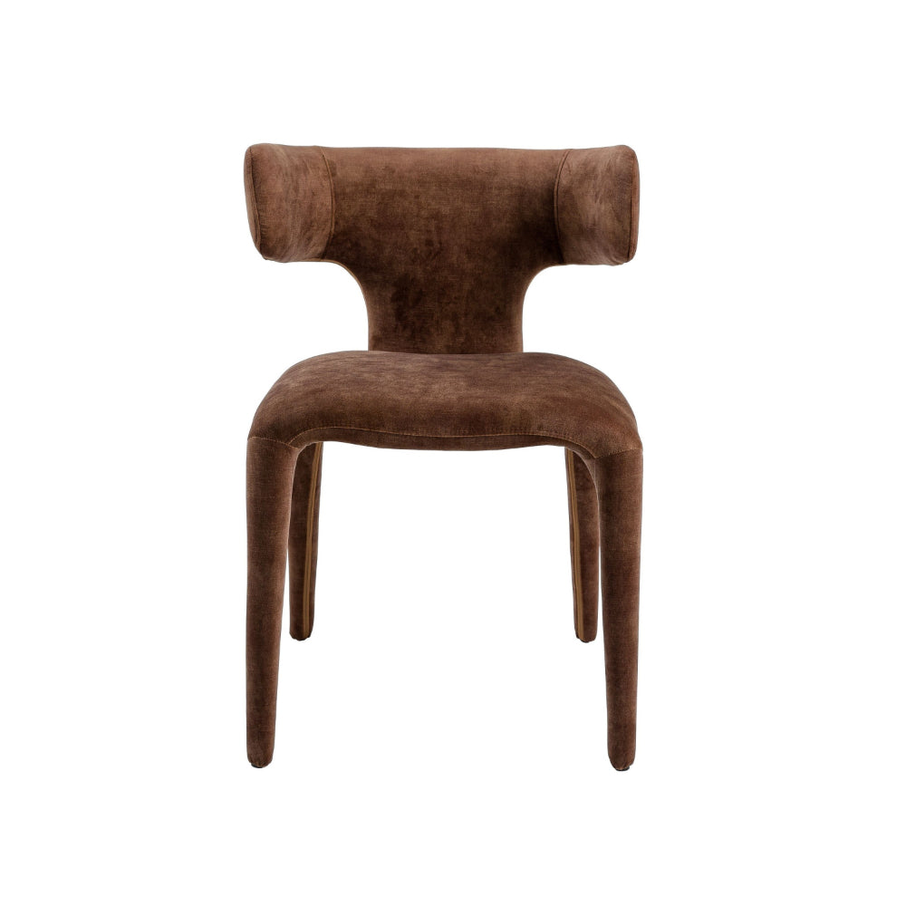 Cid Eve 21 Inch Dining Chair, Curved Wingback, Brown Textured Polyester