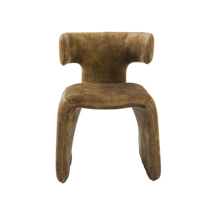 Cid Fiu 22 Inch Dining Chair, Curved Wingback, Brown Textured Polyester