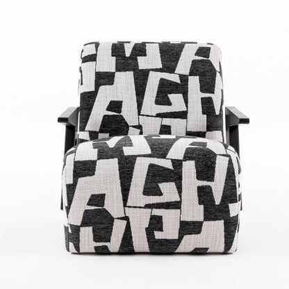 27 Inch Accent Chair, Polyester Black and White Geometric Pattern Print
