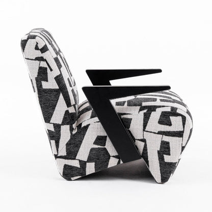 27 Inch Accent Chair, Polyester Black and White Geometric Pattern Print